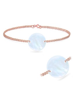 Rose Gold Plated Circle Shell Silver Bracelet BRS-439-RO-GP